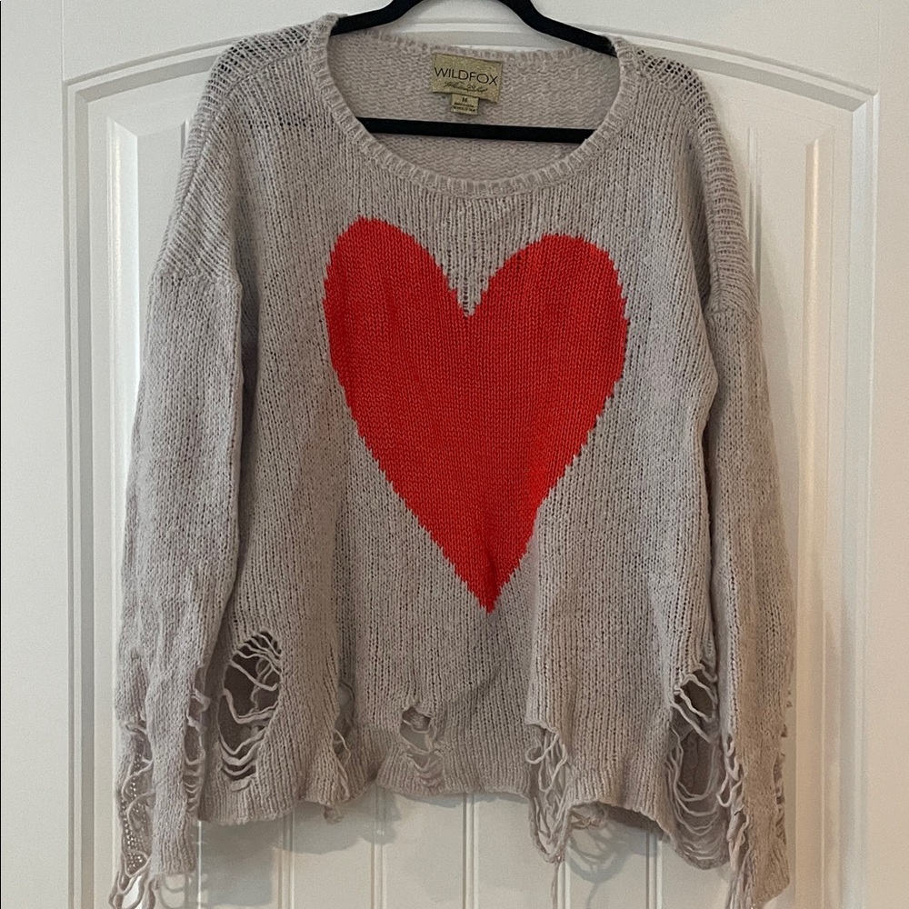 Wildfox Distressed Red Heart Sweater - Picture 2 of 4